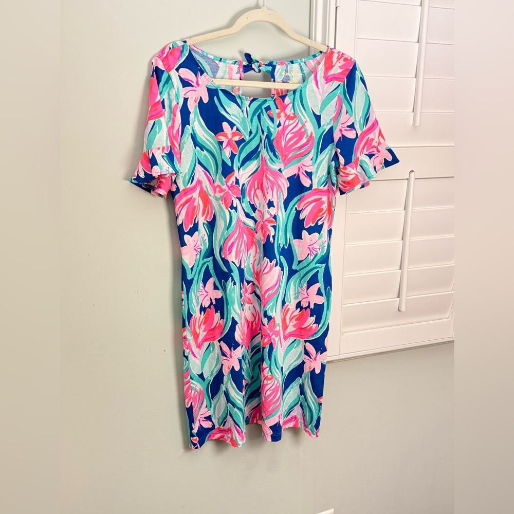 Lilly Pulitzer Mellorie Floral Pima Cotton Shift Dress Short Sleeve Medium - Picture 8 of 10